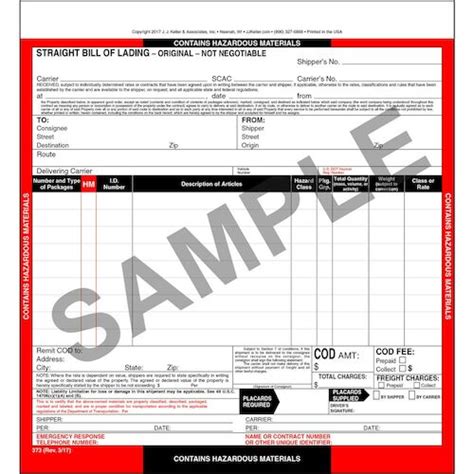 Hazmat Shipping Papers Template