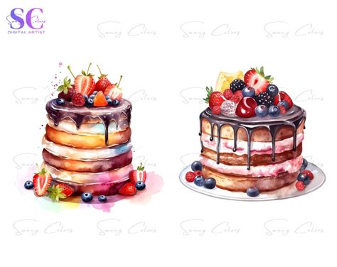 Watercolor Birthday Cakes Clipart Bundle High Quality Etsy