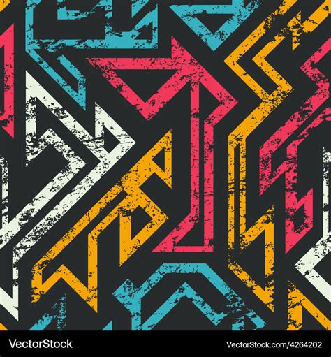 Abstract Geometric Seamless Pattern With Grunge Vector Image