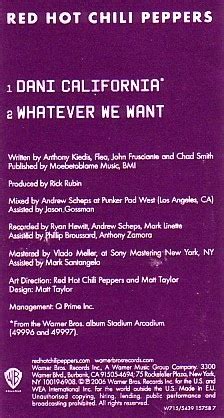 Red Hot Chili Peppers Dani California Colored Vinyl