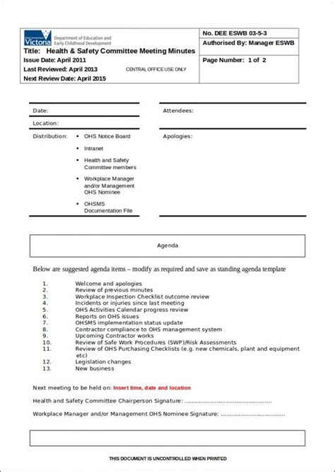 Safety Meeting Agenda Templates