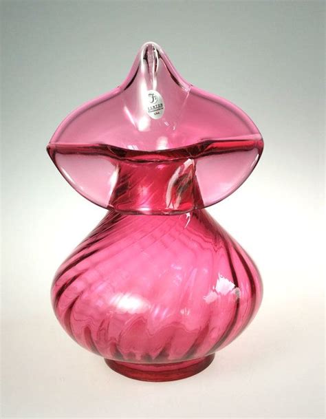 Fenton Cranberry Art Glass Vase Swirl Folded Ruffled Abstract Etsy Art Glass Vase Glass Art