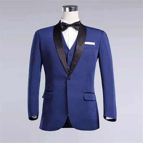 2015 Peak Lapel Royal Blue With Black Lapel Slim Fit Groom Tuxedos Men