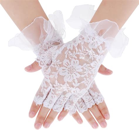 Amazon Divina Vitae White Short Lace Gloves Women Lace Fingerless