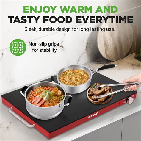 NutriChef Electric Warming Tray Glass Surface Hot Serving Tray Adjustable Temperature 140F