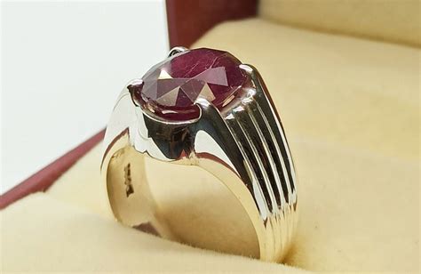 Mens Ruby Ring 5 25 Carat Big Emerald Cut Ruby Wedding Ring Etsy