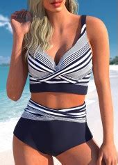 ROTITA Criss Cross Navy Striped Bikini Top Rotita USD 21 98
