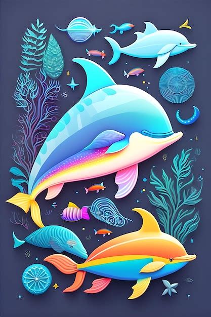 Ilustraci N Abstracta De La Vida Marina De La Ballena Pez Delf N