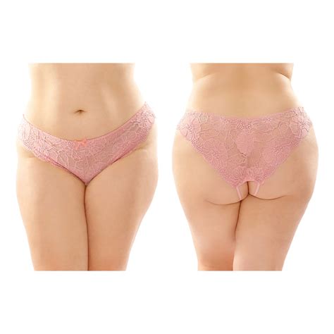 Poppy Crotchless Floral Lace Panty 6 Pack Qs Pink