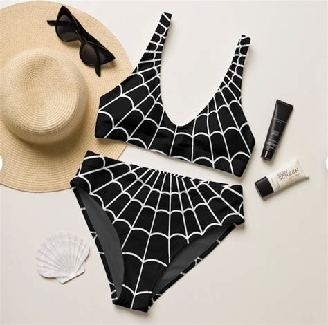 Spider Web Bikini Black And White Spider Noir Swimsuit Etsy