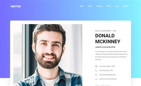 Meetme - Free Bootstrap 4 personal portfolio website template for web developers