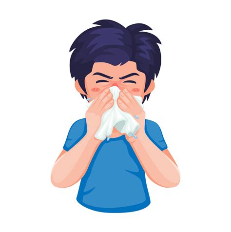 Boy Sneezing Flu And Allergy Symptom Character Symbol Cartoon
