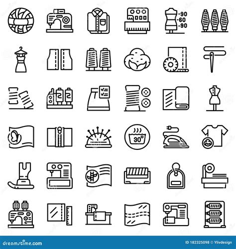 Textile Production Icons Set Outline Style Stock Vector Illustration