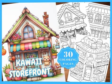 Adorable Storefront Grayscale Coloring Pages Kawaii Frontstore Coloring