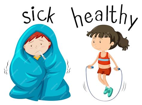Premium Vector Opposite Wordcard For Word Sick And Healthy