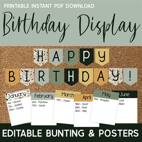 Modern Terrazzo Editable Birthday Display Classroom Monthly Birthday ...