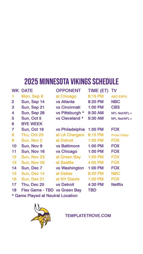 2025-2026 Minnesota Vikings Lock Screen Schedule for iPhone 6-7-8 Plus
