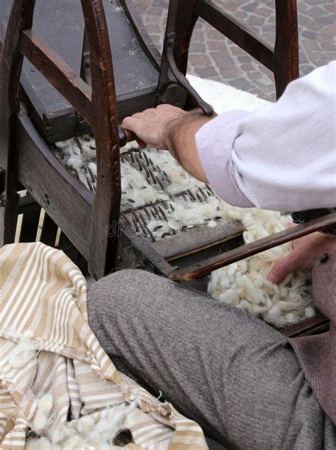 Senior Carder while Carding Wool or Cotton with Old Wooden Machi Stock Photo - Image of senior ...