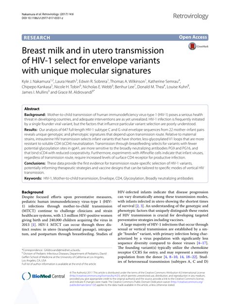 Pdf Breast Milk And In Utero Transmission Of Hiv Select For