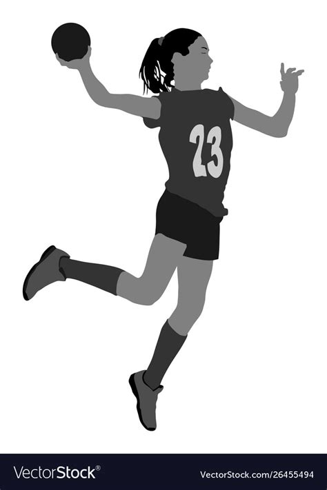 Handball Girl Player In Action Silhouette Vector Image