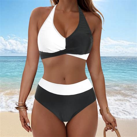 FDGIU Women S High Waisted Bikini Set V Neck Front Adjustable Straps Two Piece Swimsuit Tummy