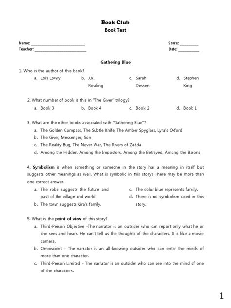 Gathering Blue Book Test Pdf Narration