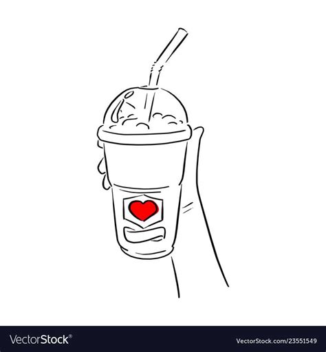 Hand Holding Cold Takeaway Coffee With Red Heart Sign Vector