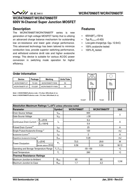 Wcr N Tf Datasheet V N Channel Super Junction Mosfet