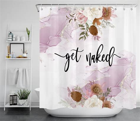 HVEST Get Naked Shower Curtain Purple Abstract Marble And Watercolor Floral Shower Curtains With