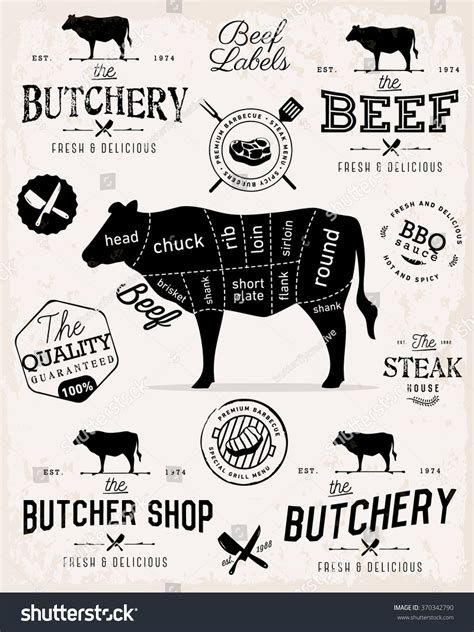 Butchery Meat Cuts Diagram Beef Silhouette Stock Vector (Royalty Free ...