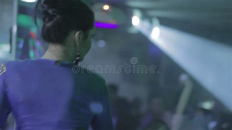 Pretty Brunette Dancing At Club In Flashing Light Camera Flirt Stock Footage Video Of Dance