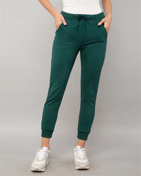 Buy Pine Green Plain Joggers For Women Online India