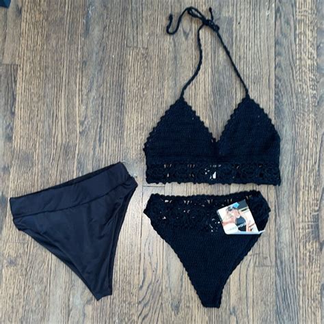 Naked Wardrobe Swim Nwt Naked Wardrobe Black Crochet Bikini Set Poshmark