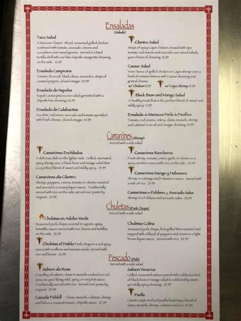 Menu at Cilantro restaurant, Fishkill