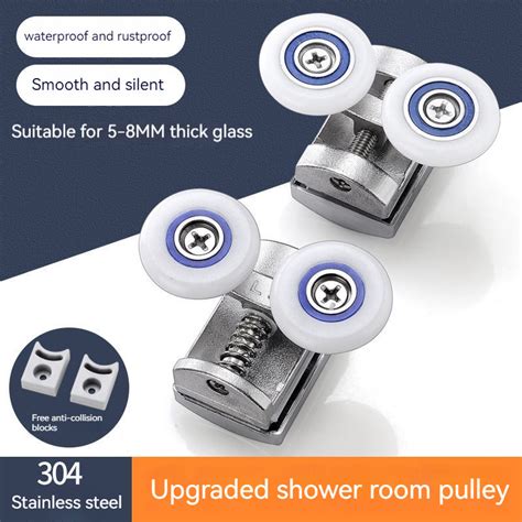 Stainless Steel Shower Accessories Roller Bathroom Curved Door Pulley Washroom Pulley Glass