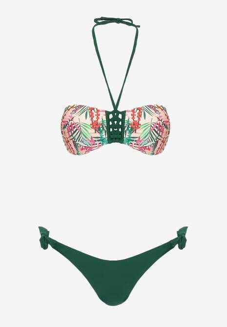 Ciemnozielone Bikini Majtki Figi Ze Sznurkami Po Bokach I Usztywniany Biustonosz Z Wi Zaniem