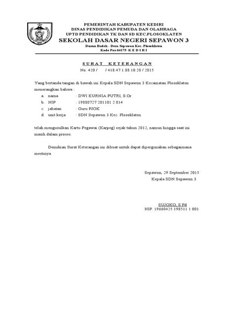 Surat Ket Karpeg Pdf