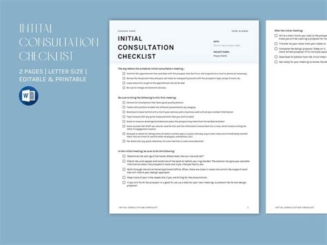 Interior Design Client Initial Consultation Template MS Word Template