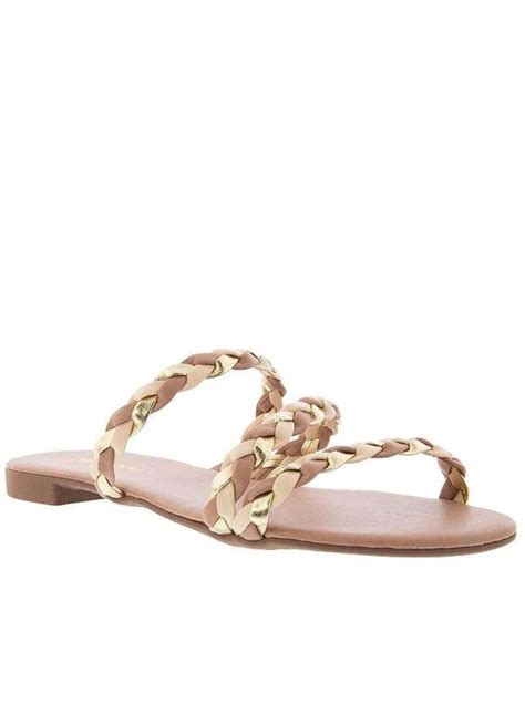 Rasteira Penélope Tiras Tressê Metalizadas Nude Colorido Studio Z