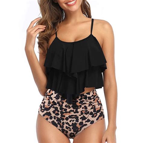 Poptem Women S Leopard Swimsiut High Waisted Bikini Set Two Piece