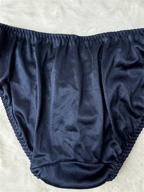 Sheer Nylon Bikini Vintage Navy Blue Silky Gusset Pan Gem