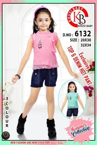 Girl Pink Top Denim Hot Pant Set At 290 Piece In Kolkata ID 2854149220033