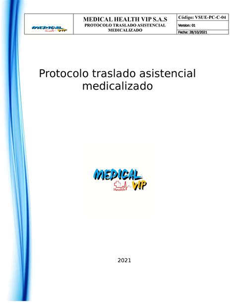 115 Protocolo Traslado Asistencial Medicalizado Medical Health Vip Sa Protocolo Traslado