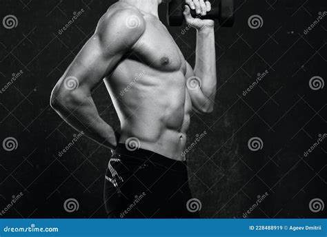 Sporty Man Naked Torso Inflated Body Posing Dark Background Stock Image Image Of Silhouette