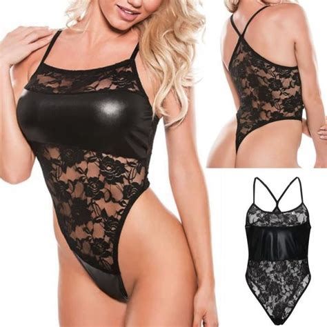Femmes Cuir Dentelle Clubwear Sous Vêtements Sexy Splice Lingerie Body Combinaison ZUIHAO37798