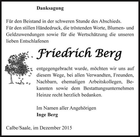 Traueranzeigen Von Friedrich Berg Abschied Nehmen De