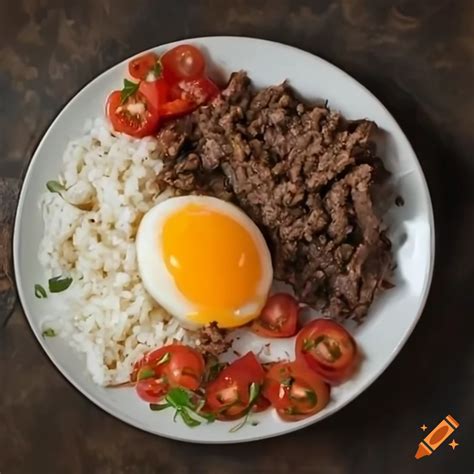 Plate Of Filipino Dish Tapsilog With Beef Tapa White Rice Sunny Side