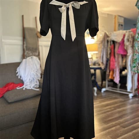 Unveir Black Dress With Nude Tie At Neck Size Depop