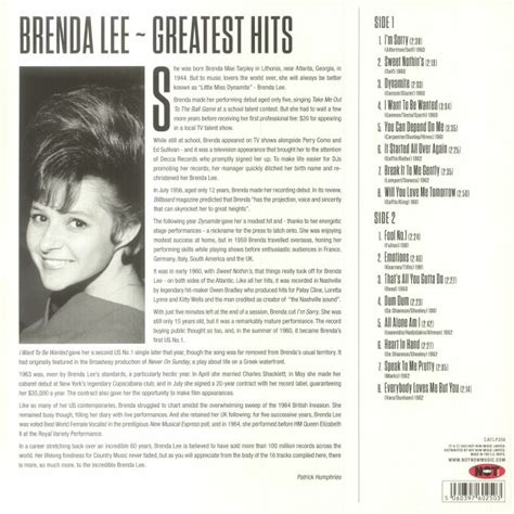 BRENDA LEE - Greatest Hits Vinyl at Juno Records.