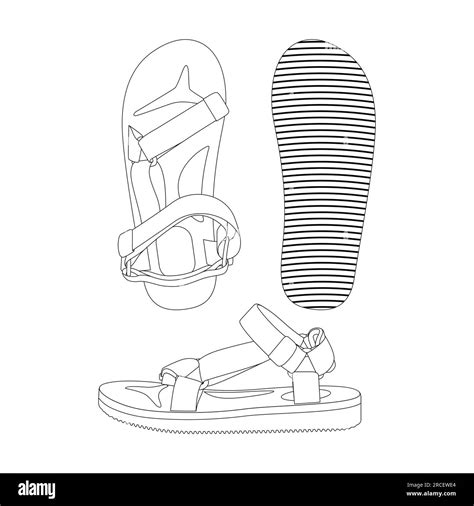 Template Sport Beach Sandal Vector Illustration Flat Design Outline